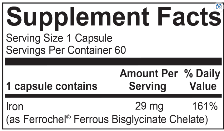 Ortho Molecular Reacted Iron 60 capsules